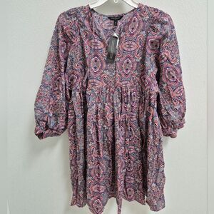 Banana Republic Paisley Tie Neck Mini Dress 100 Cotton XS NWT